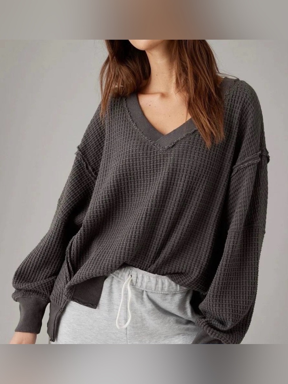 American Eagle This Feels Seriously Lived In Big Hug Waffle Oversized Crew xs